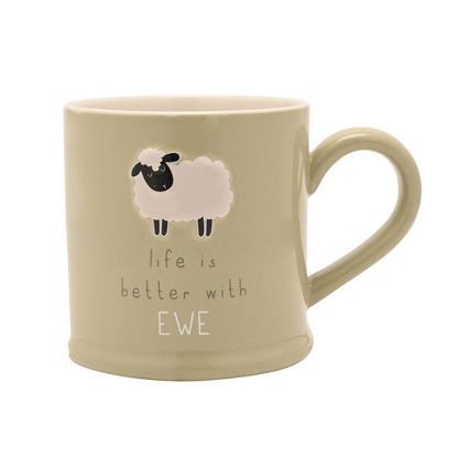 Cream mug with ewe graphic and 'Life is better with EWE' text