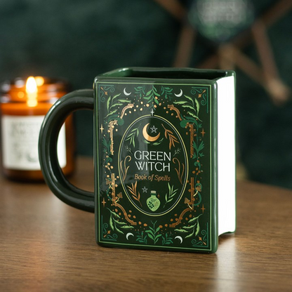 Green Witch Book Shaped Mug