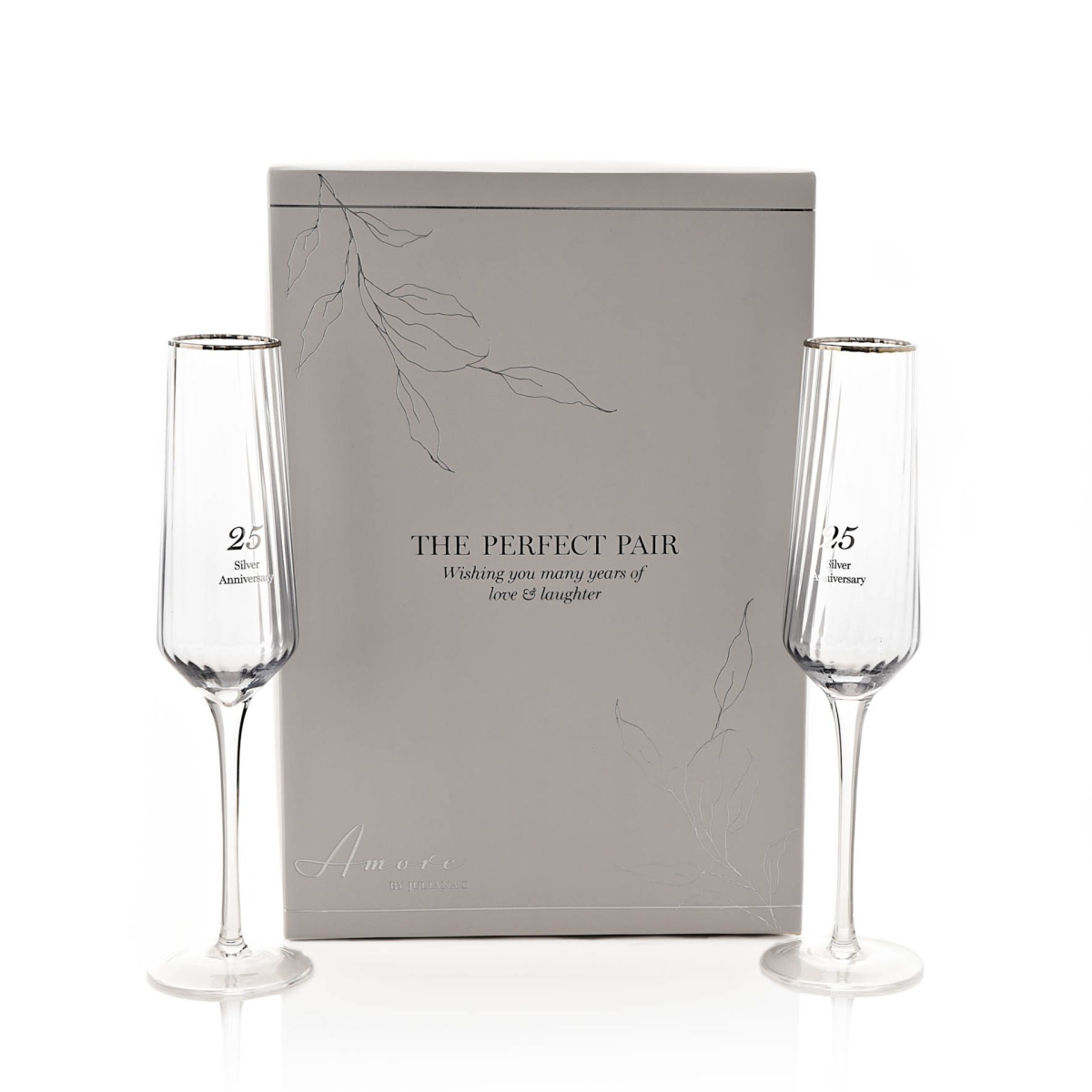 Set of 2 flute champagne glasses with 25th Anniversary engraving and gift box