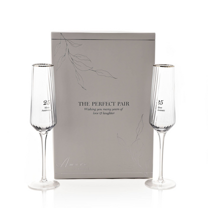 Set of 2 flute champagne glasses with 25th Anniversary engraving and gift box