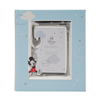 Disney Mickey Mouse With Balloon Silver 999 Plated Album With Frame 8" x 10"