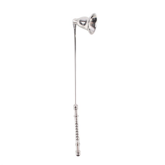 Brass candle snuffer with bell head and ridged chain handle