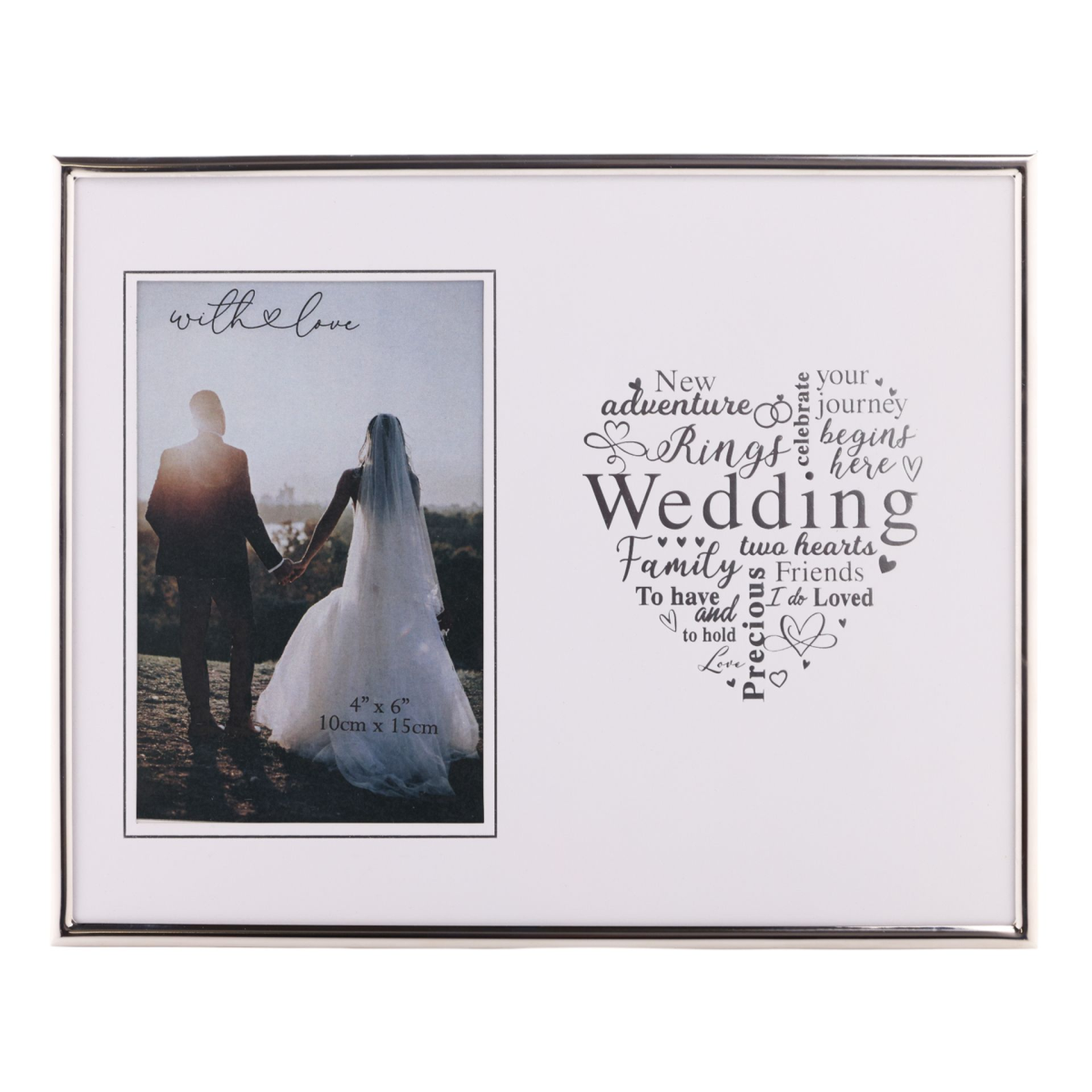 With Love Silver Heart Frame 4" x 6" - Wedding