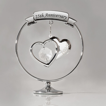 Crystocraft Chrome Circle Ring - 2 Hearts - 25th Anniversary