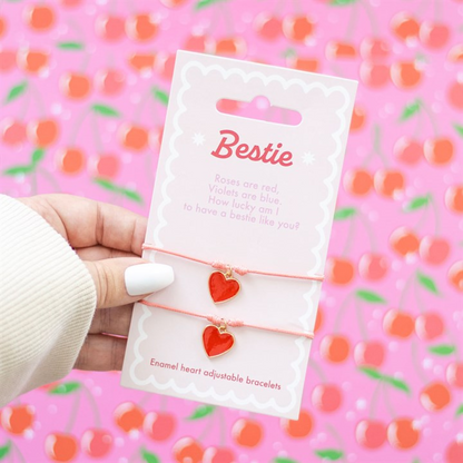 Pair of Bestie Enamel Heart Charm Bracelets