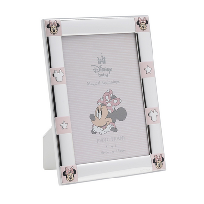 Disney 4" x 6" Minnie Mouse Border Silver 999 Plated Frame With White Wooden Back