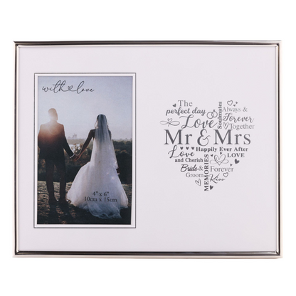 With Love Silver Heart Frame 4" x 6" - Mr & Mrs