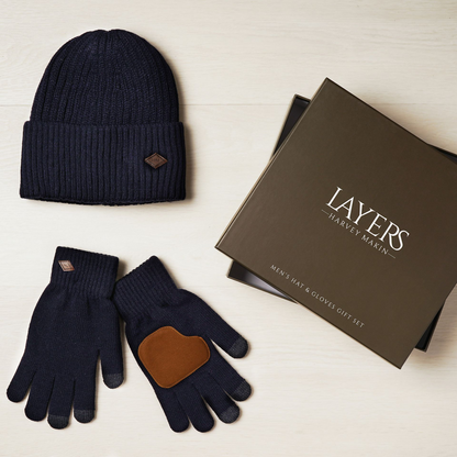 Harvey Makin Layers Hat and Gloves Gift Set - Navy Blue