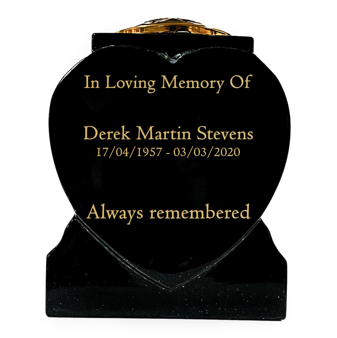 Granite Heart-Shaped Memorial Vase - Premium Black with Gold Metal Flower Pot Insert