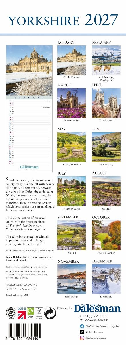 Yorkshire Slim Wall Calendar 2027