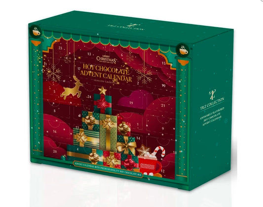 Hot Chocolate Advent Calendar – 24 Days of Premium Cocoa Sachets with Marshmallows, Candy Cane & Chocolate Drops