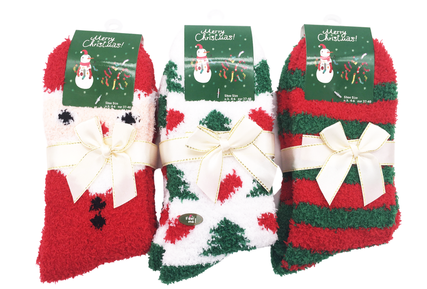 Ladies Women Tactel Cozy Socks Christmas Xmas Gift Home Socks with Ribbon 3pairs