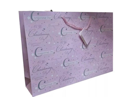 Xlarge Christening Day Gift Bag for Girls Landscape  Pink Gift Bag