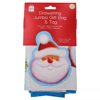 Christmas Present Sack and Tag Jumbo Printed Gift Bag Drawstring Top