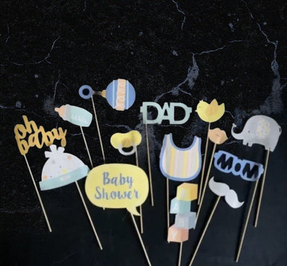 New Baby / Baby Shower Party Selfie Kit - 14 Pieces Photo Props