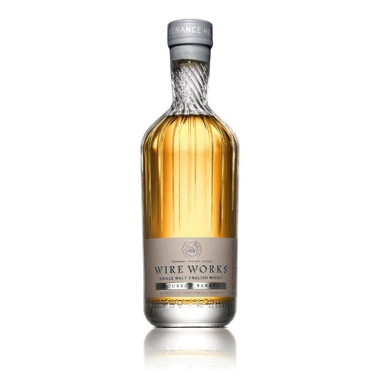 Bourbon barrel single malt whisky bottle, amber glass with silver neck label