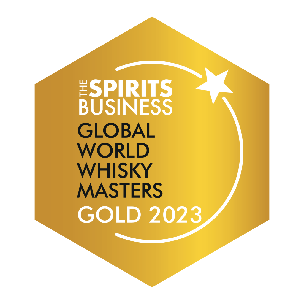 The Spirits Business Global World Whisky Masters Gold 2023 badge with star emblem