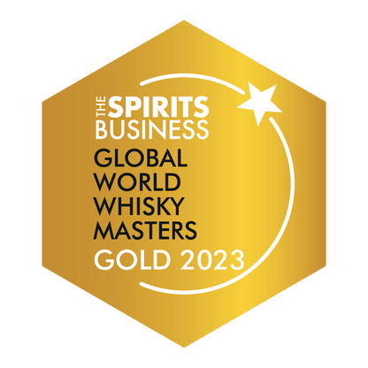 The Spirits Business Global World Whisky Masters Gold 2023 badge with star emblem