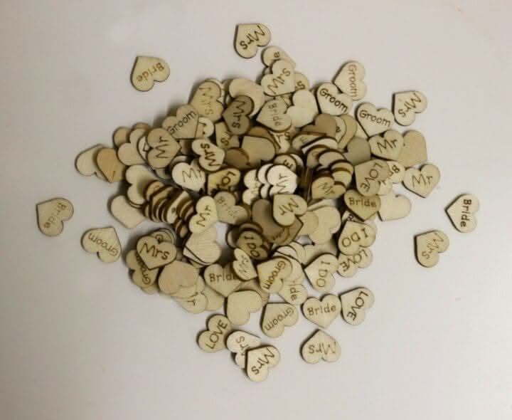 200 x Small Rustic Wooden Wedding Hearts Table Decorations