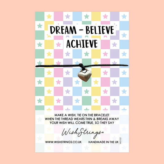 WishStrings ‘Dream, Believe, Achieve’ Wish Bracelet | Good Luck Gift | Lucky Charm for Chasing Dreams & Success