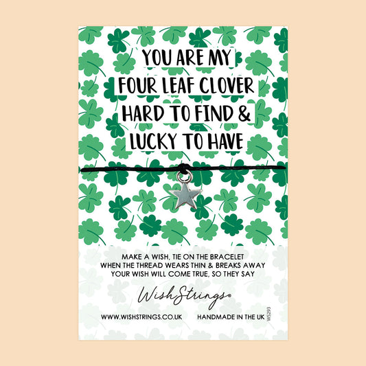 WishStrings ‘You Are My Four Leaf Clover, Hard to Find & Lucky to Have’ Wish Bracelet | Thoughtful Gift for Special Loved Ones